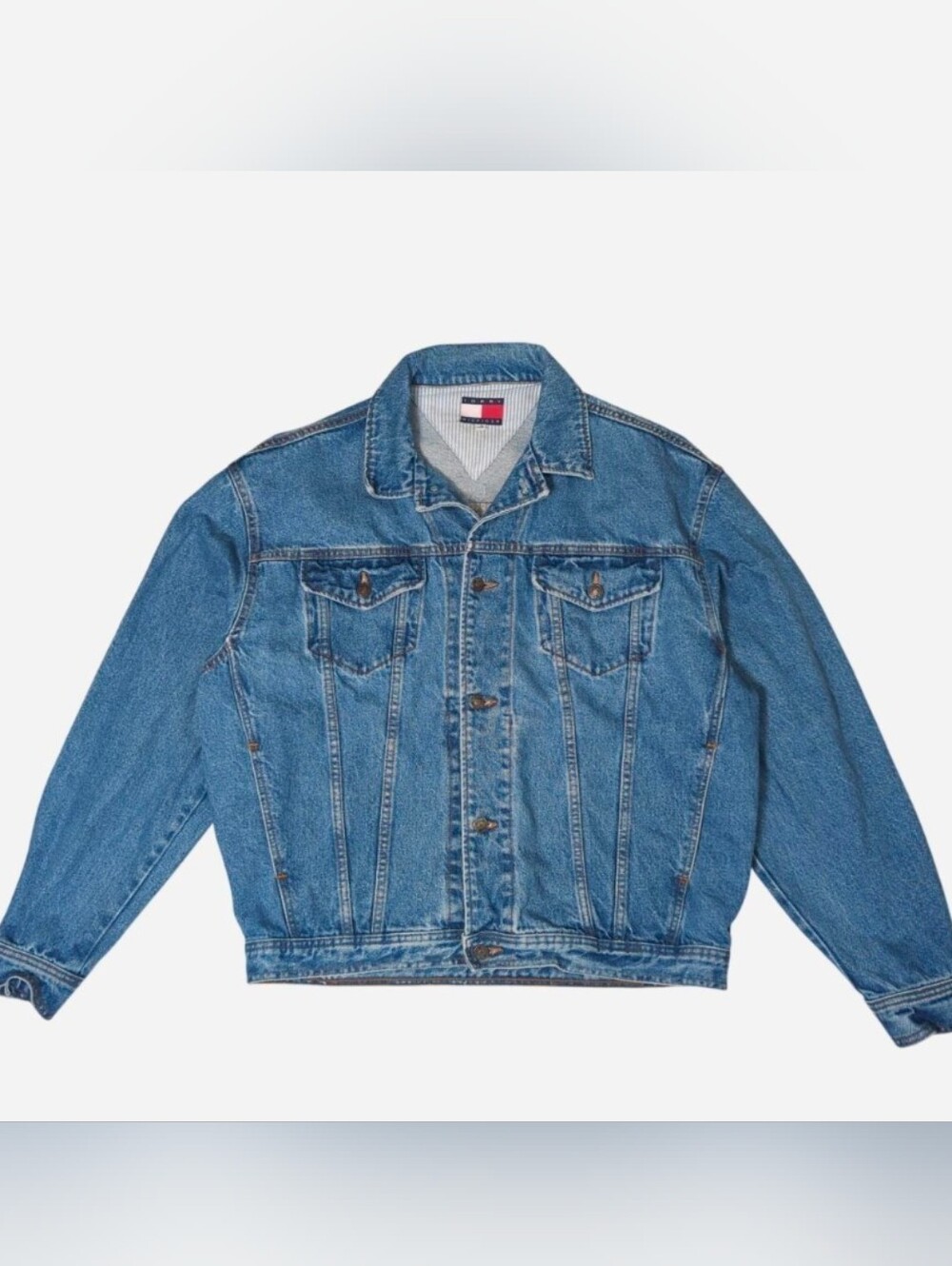 90’s Vintage Tommy Hilfiger blue denim trucker jacket Size Large